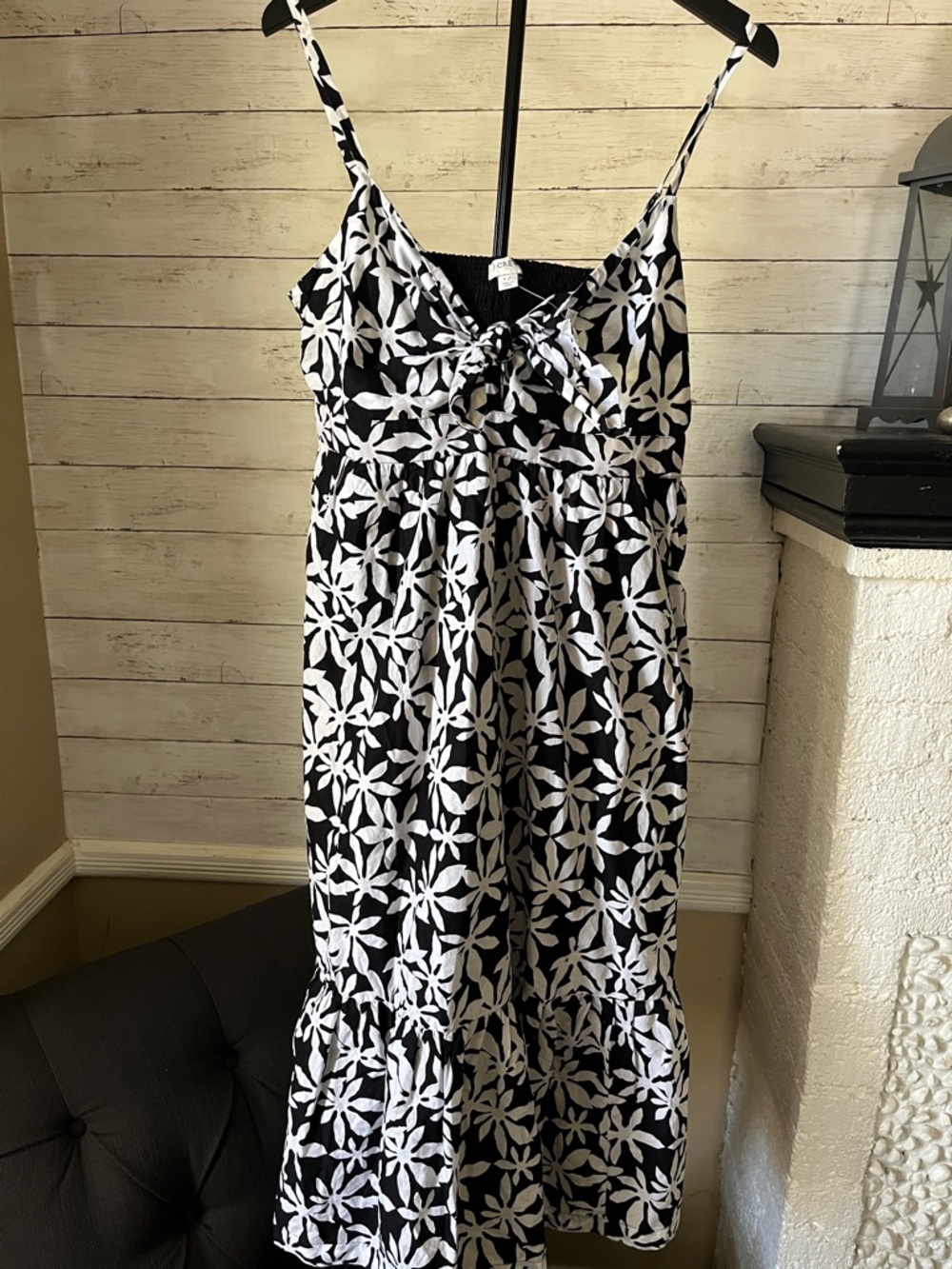 J. Crew Black & White Floral Tie-Front Midi Dress